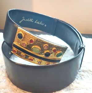 Judith Leiber Black Leather Vintage Belt